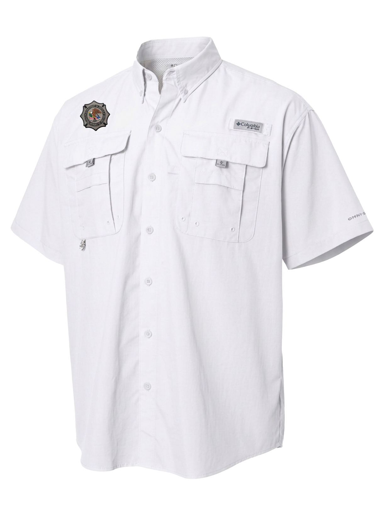 Federal Bureau of Prisons (BOP) Men's Columbia Bahama™ II Button Up Short Sleeve White government employee uniform shirt
