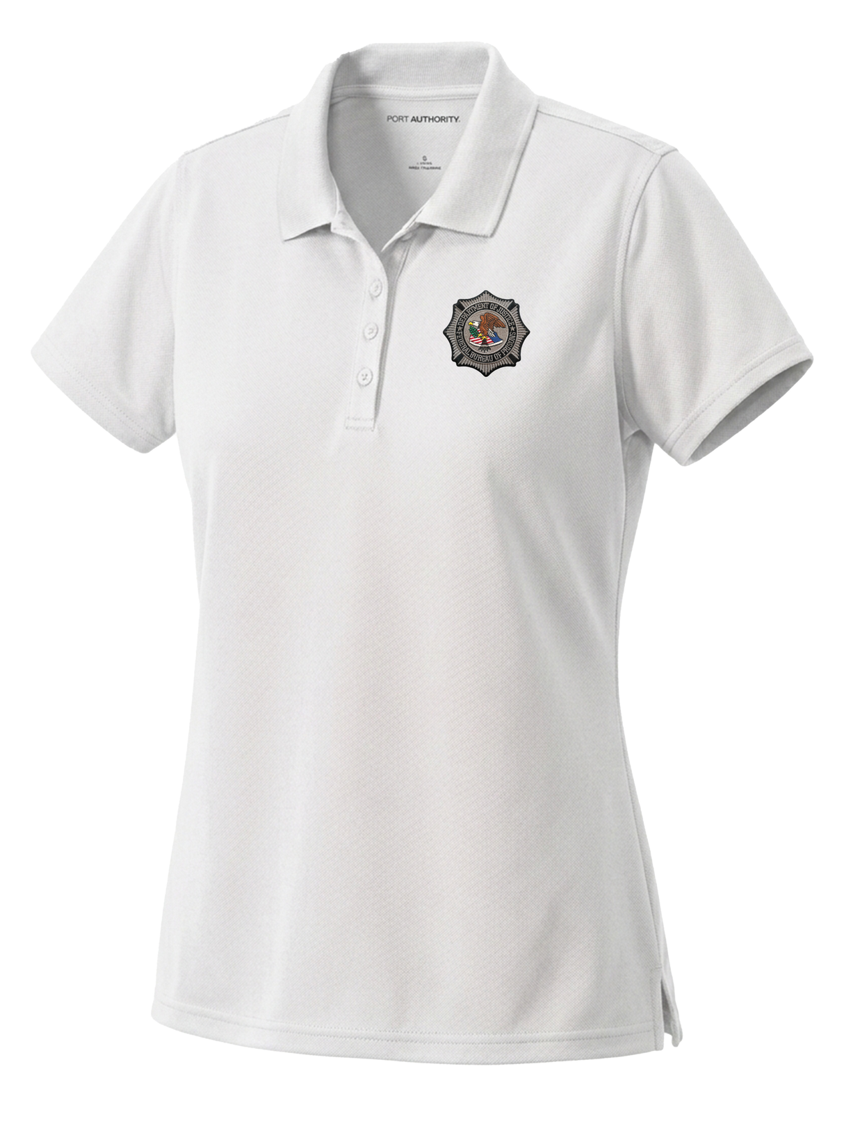 Federal Bureau of Prisons (BOP) Women's Dri Fit Polo White government employee uniform shirt