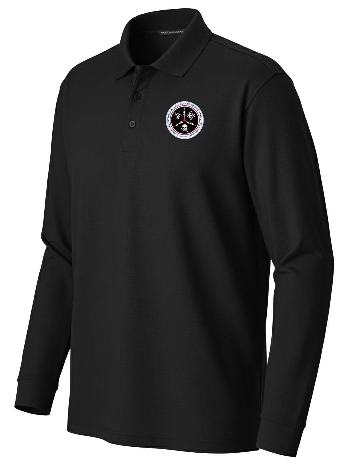 Countering Weapons of Mass Destruction Office (CWMD) Men's Long Sleeve Polo Black government employee uniform shirt