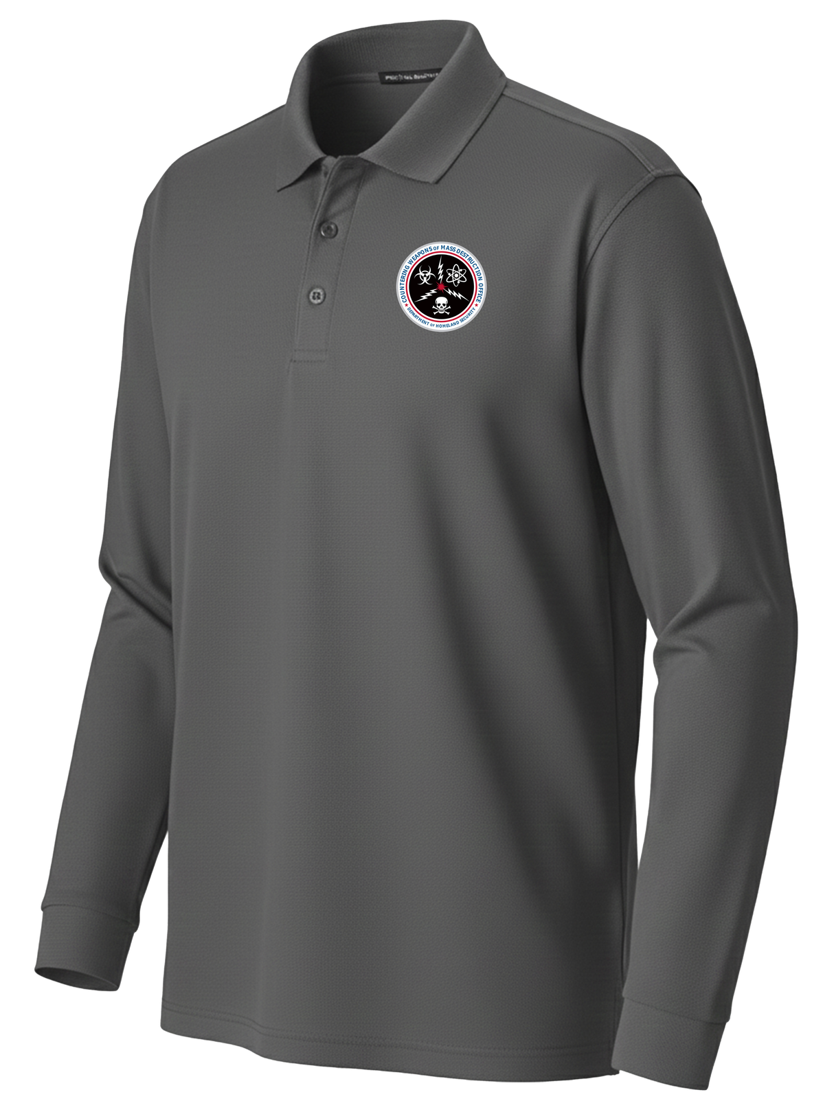 Countering Weapons of Mass Destruction Office (CWMD) Men's Long Sleeve Polo Slate Gray government employee uniform shirt