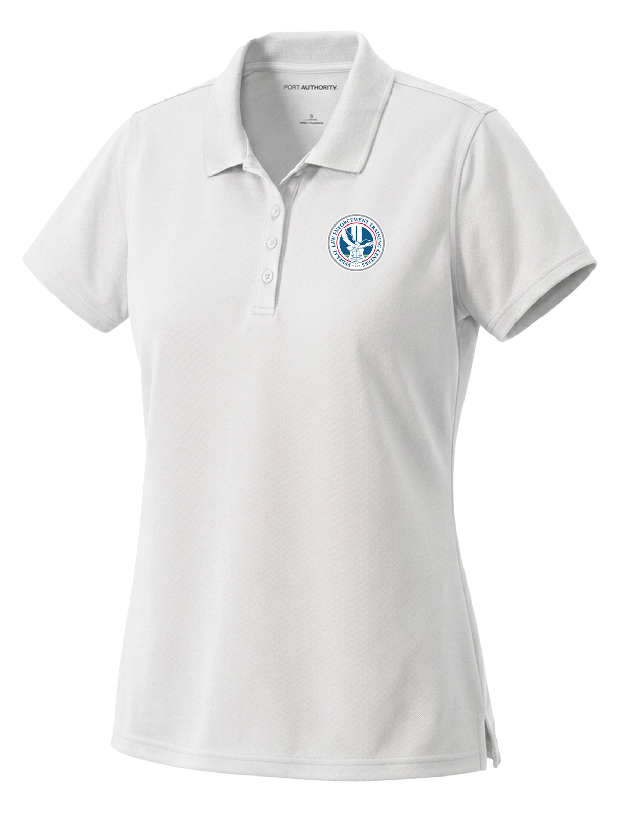 Federal Law Enforcement Training Centers (FLETC) Women's Dri Fit Polo White government employee uniform shirt