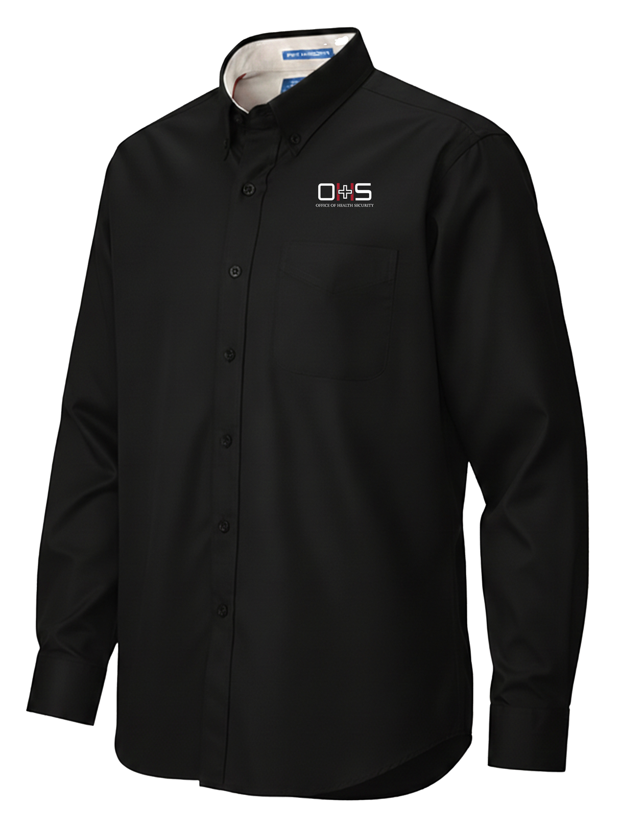 Office of Health Security (OHS) Men's Button Up Black government employee uniform shirt
