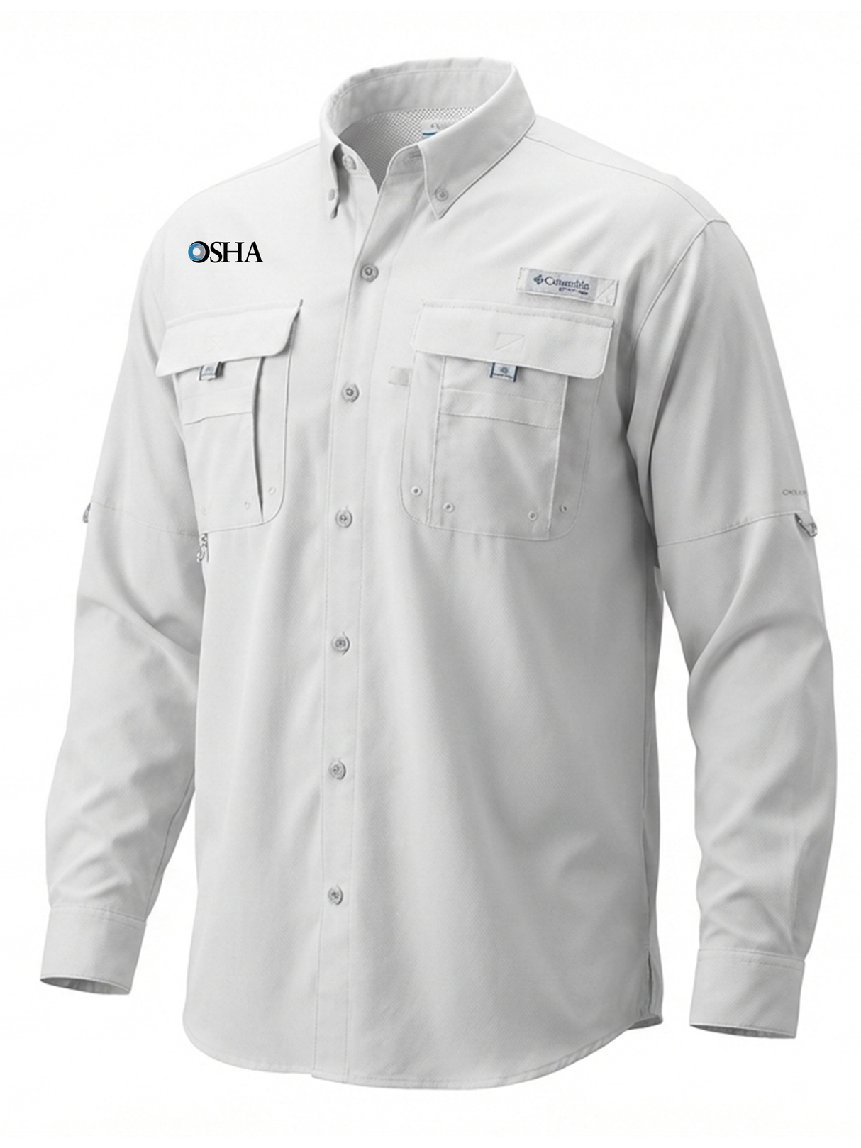 Occupational Safety and Health Administration (OSHA) Men's Columbia Bahama™ II Button Up Long-Sleeve White government employee uniform shirt