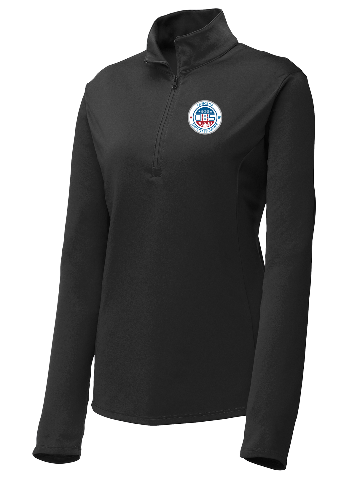 Office of Health Security (OHS) Women's Lightweight Dri Fit 1/4 Zip Black government employee uniform shirt