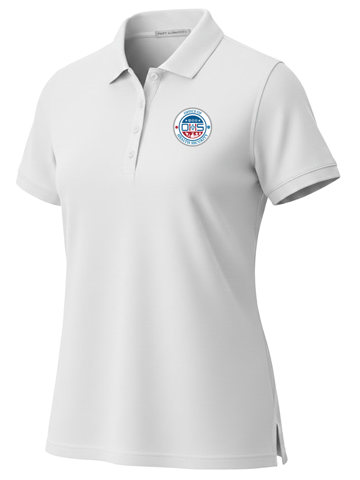 Office of Health Security (OHS) Women's Polo White government employee uniform shirt