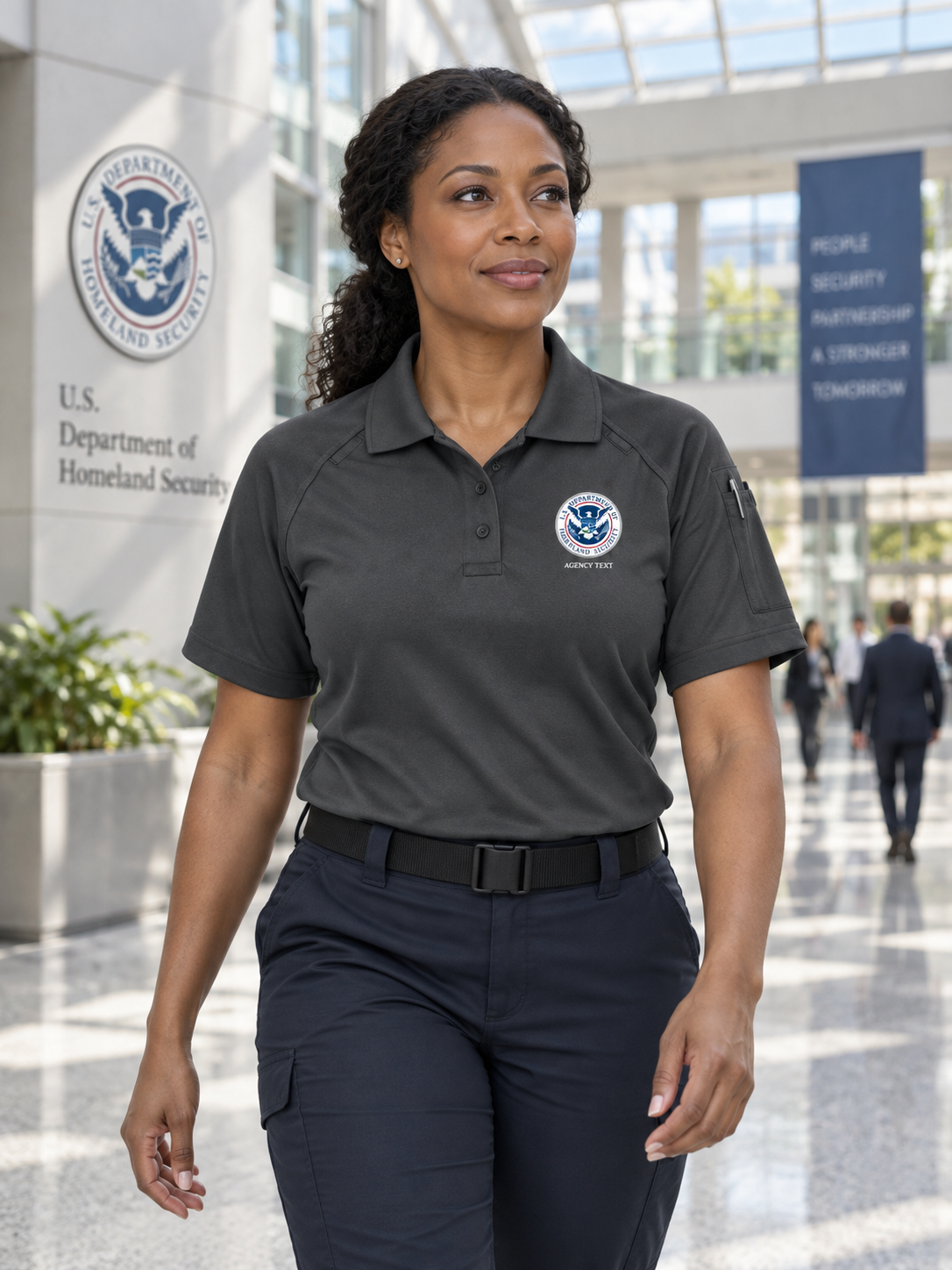 DHS Women's Tactical Short Sleeve Polo — Slate Gray lifestyle view