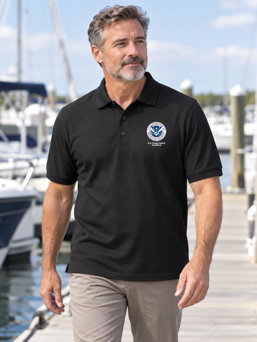 USCG Auxiliary Polo Shirt - Men's Short Sleeve — Black lifestyle view