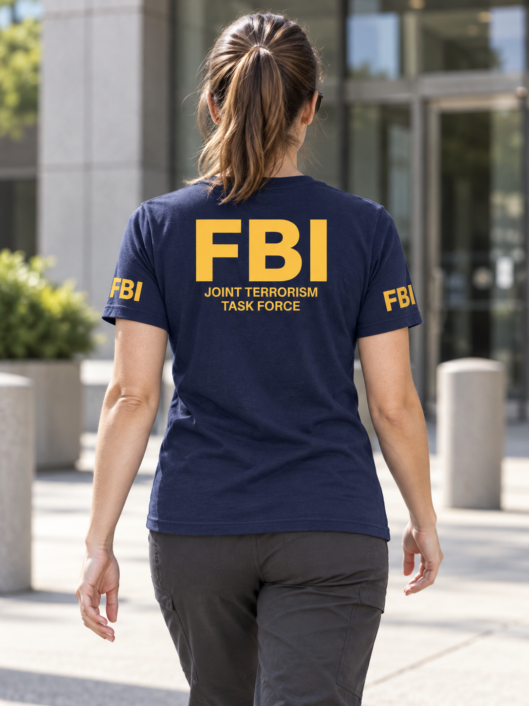 FBI Joint Terrorism Task Force Agency Identifier T Shirt - Short Sleeve — Navy Blue lifestyle view