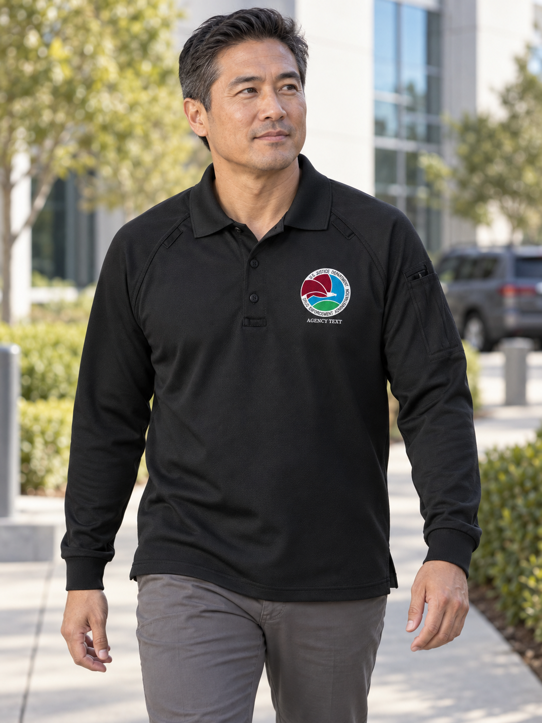 TACTICAL Drug Enforcement Administration Polo- Men's Long Sleeve — Black lifestyle view