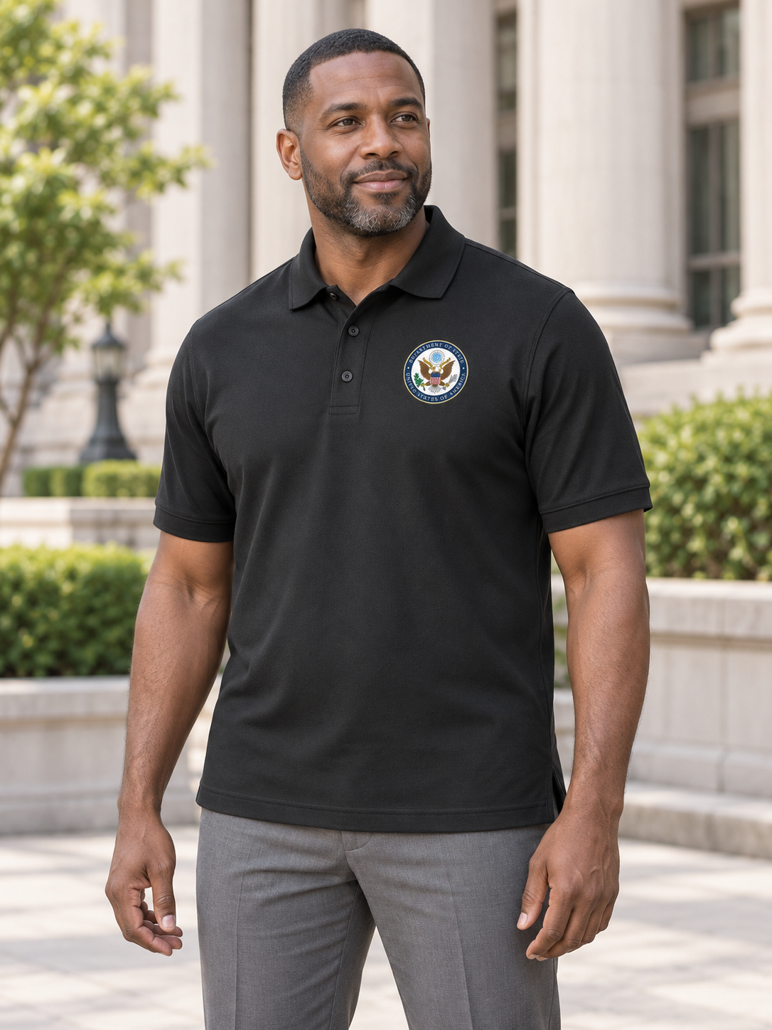 Department of State Polo Shirt - Men's Short Sleeve — Black lifestyle view