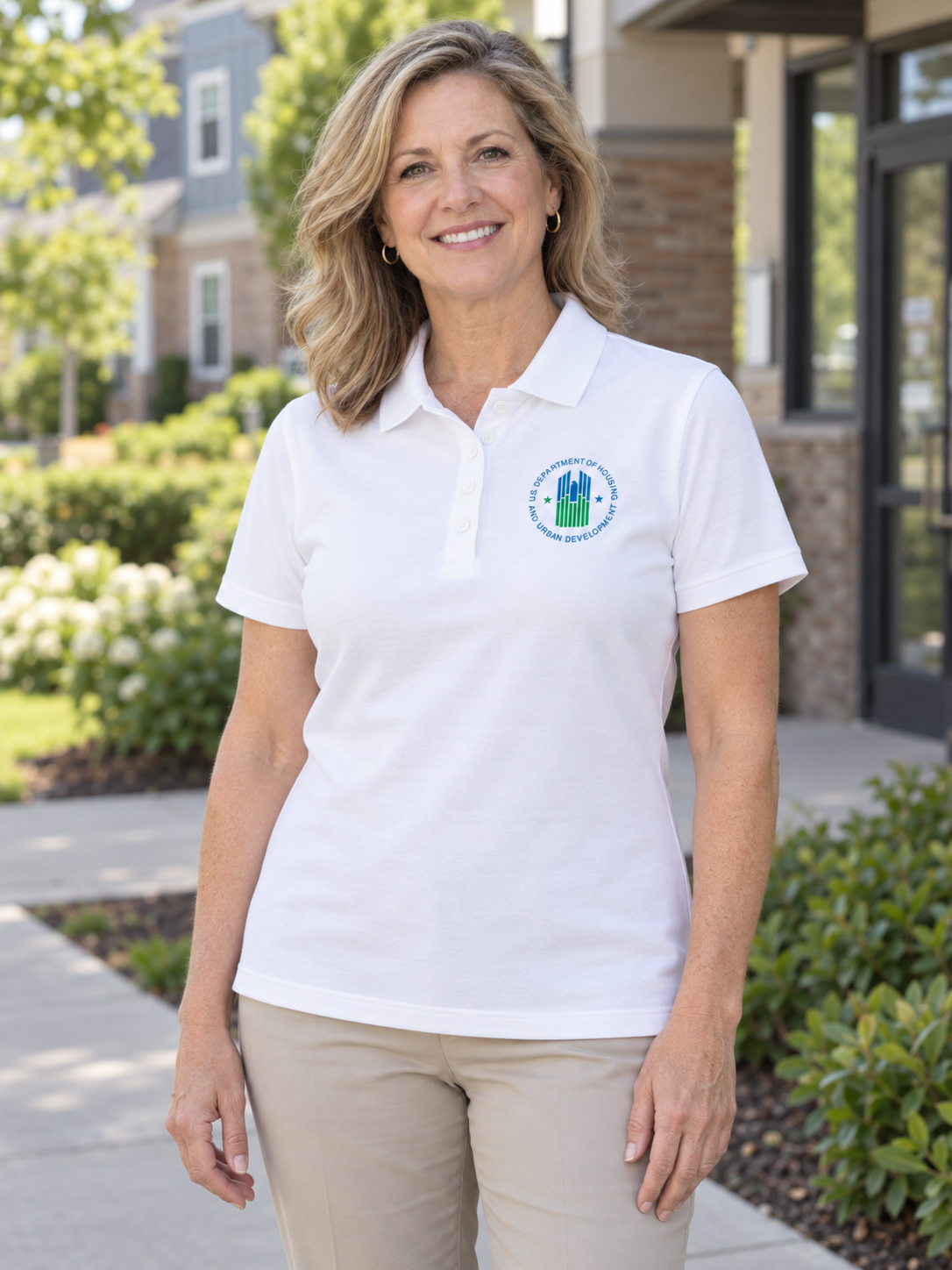 HUD Polo Shirt - Women's Short Sleeve — White lifestyle view