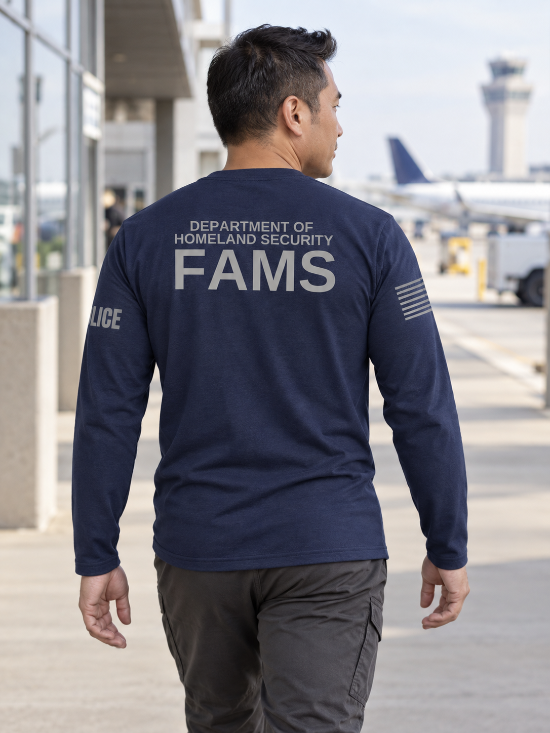 SUBDUED DHS FAMS Agency Identifier T Shirt - Long Sleeve — Navy Blue lifestyle view