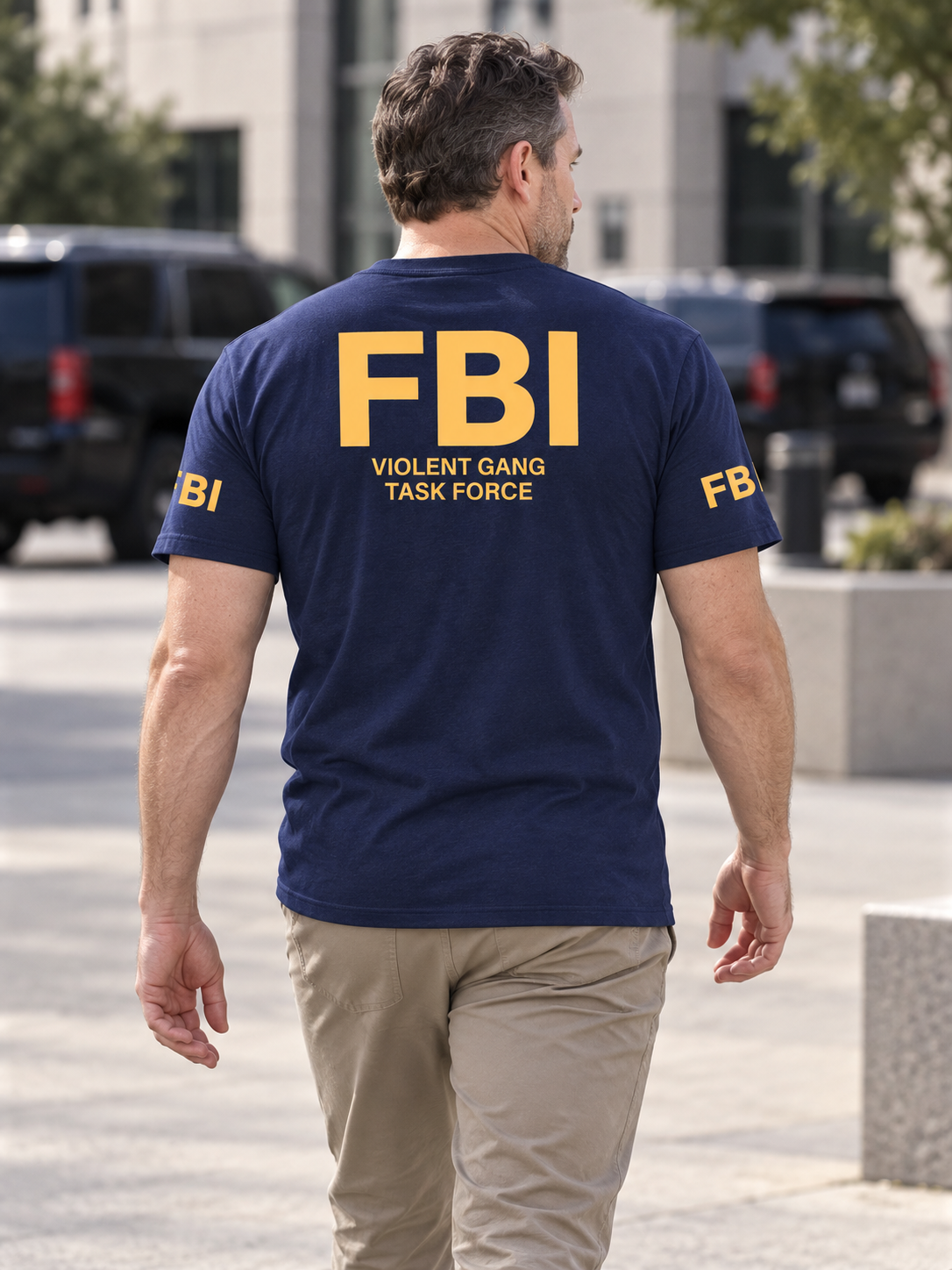 FBI Violent Gang Task Force Agency Identifier T Shirt - Short Sleeve — Navy Blue lifestyle view