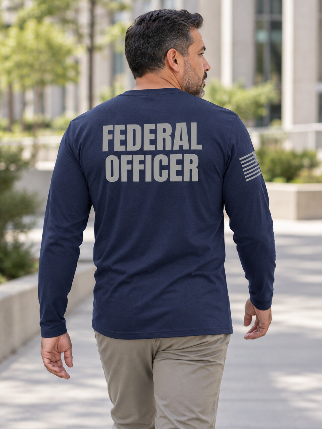 SUBDUED Federal Officer Identifier T Shirt - Long Sleeve — Navy Blue lifestyle view