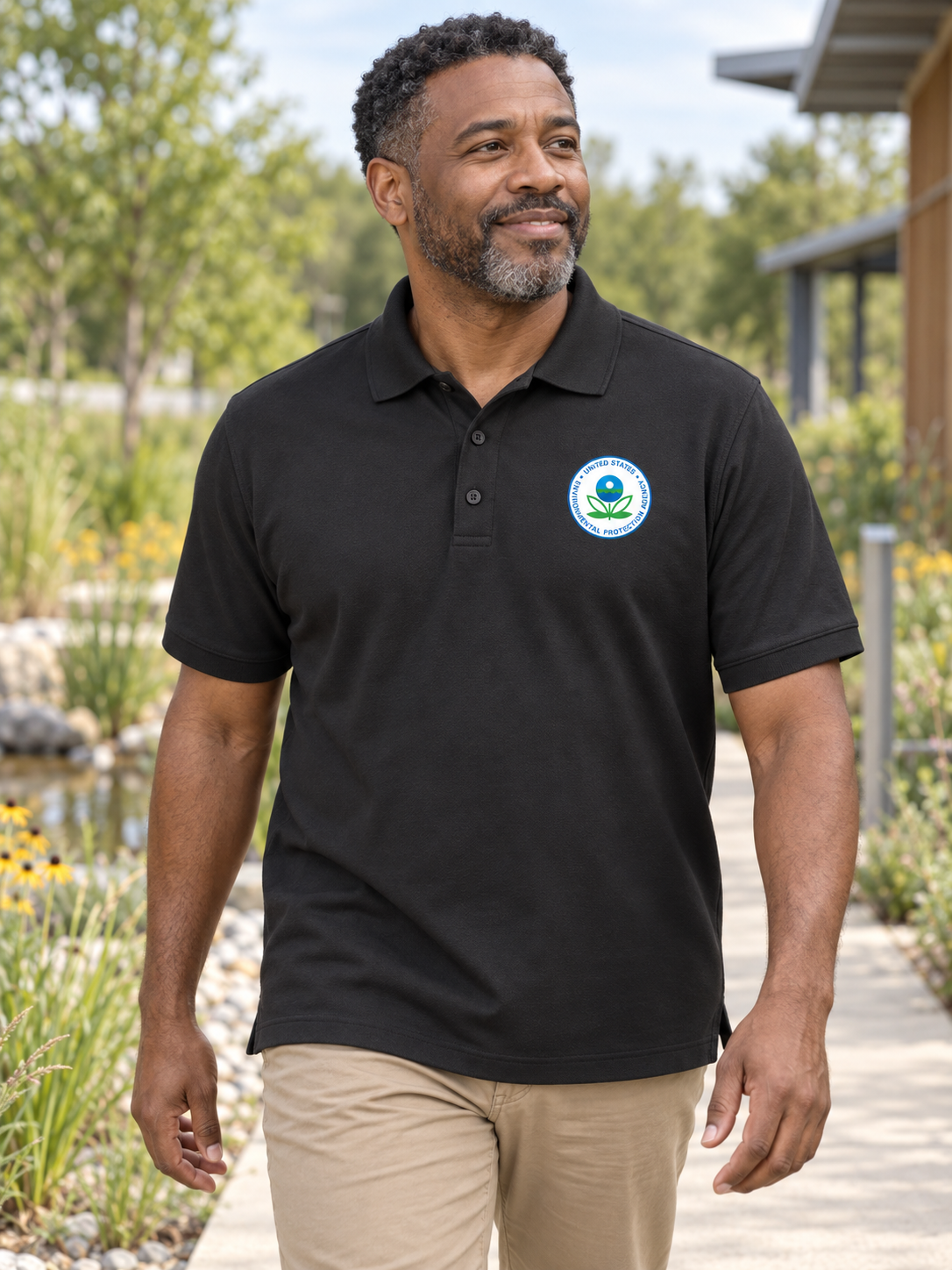 EPA Environmental Protection Agency Polo Shirt - Men's Short Sleeve — Black lifestyle view