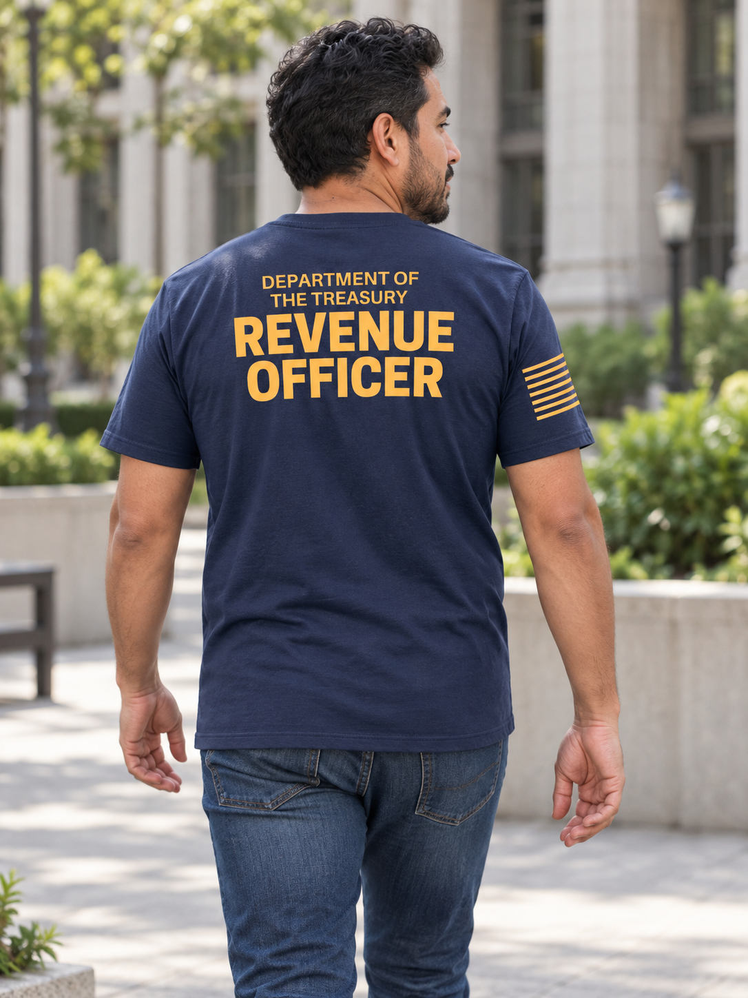 IRS Revenue Officer Agency Identifier T Shirt - Short Sleeve — Navy Blue lifestyle view