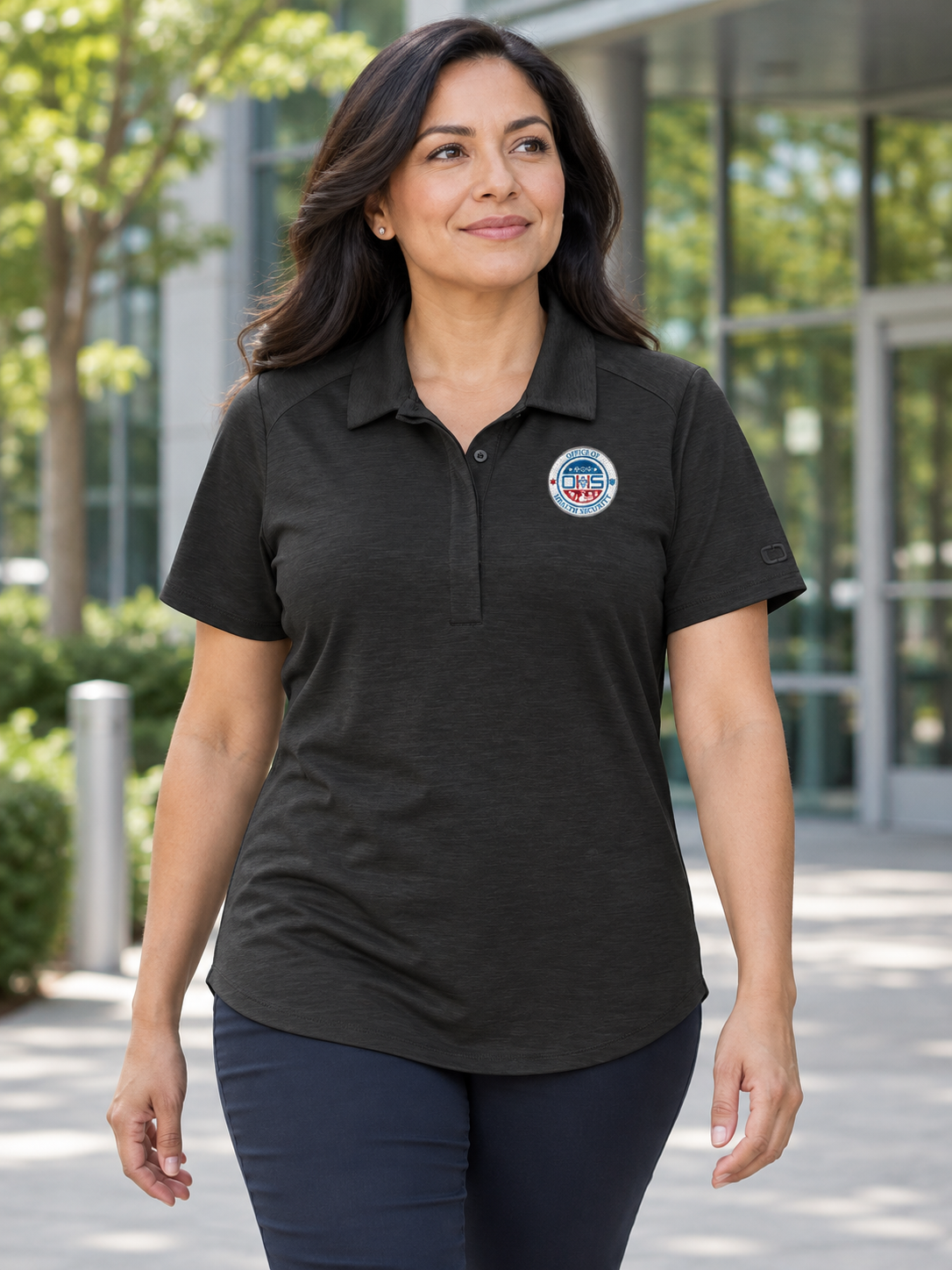 OHS Seal - Ladies Motion Polo — Black lifestyle view