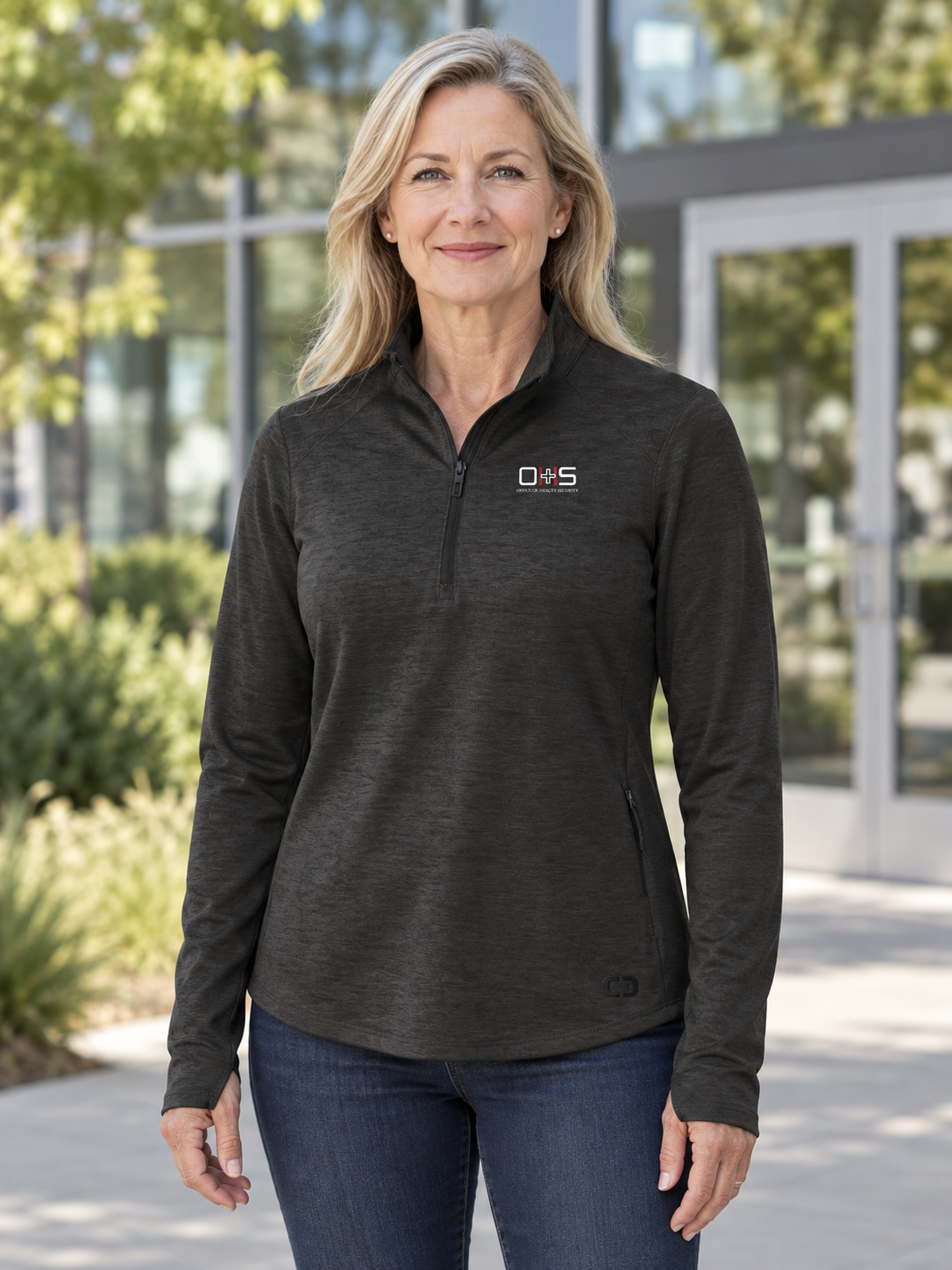 OHS Logo - Ladies Motion 1/4-Zip — Black lifestyle view