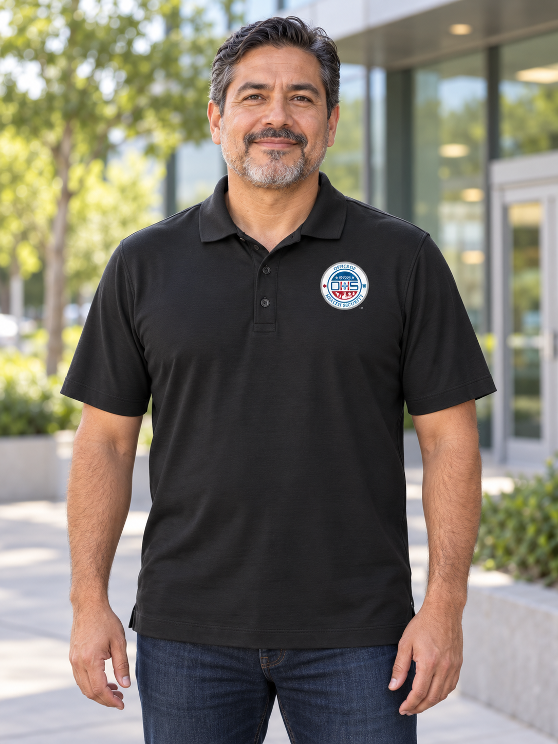 OHS Seal - Stretch Jersey Polo — Black lifestyle view