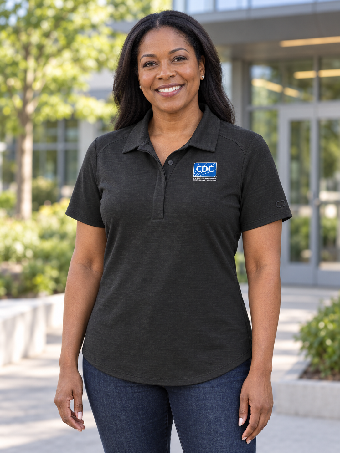 CDC Ladies Motion Polo — Black lifestyle view