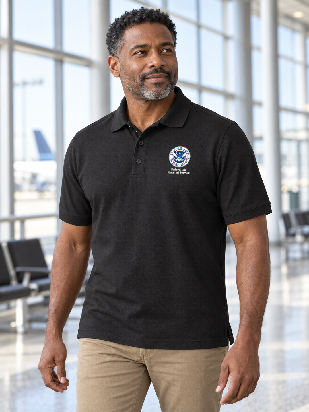 FAMS Men's Polo — Black lifestyle view