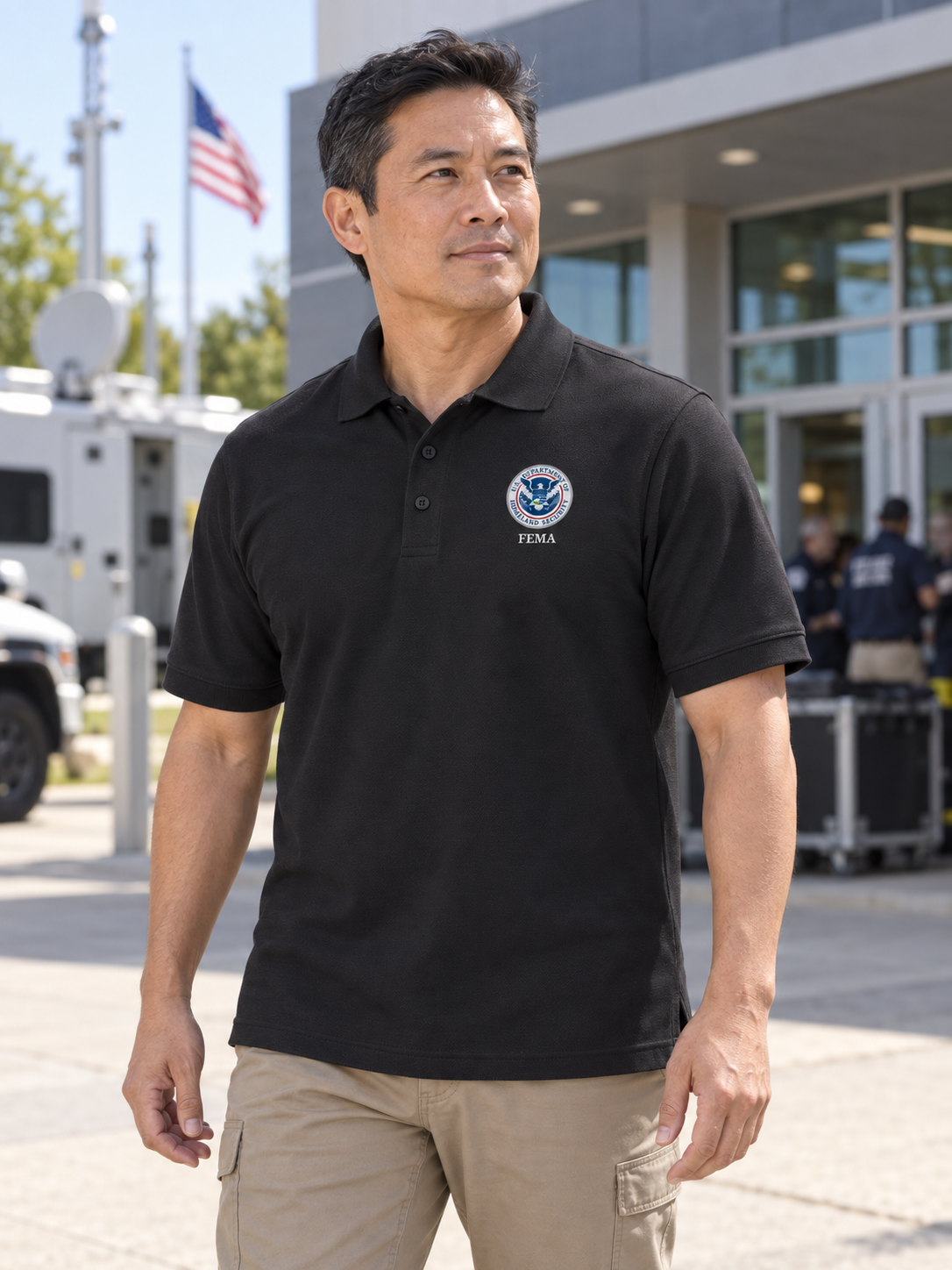 FEMA Men's Polo — Black lifestyle view