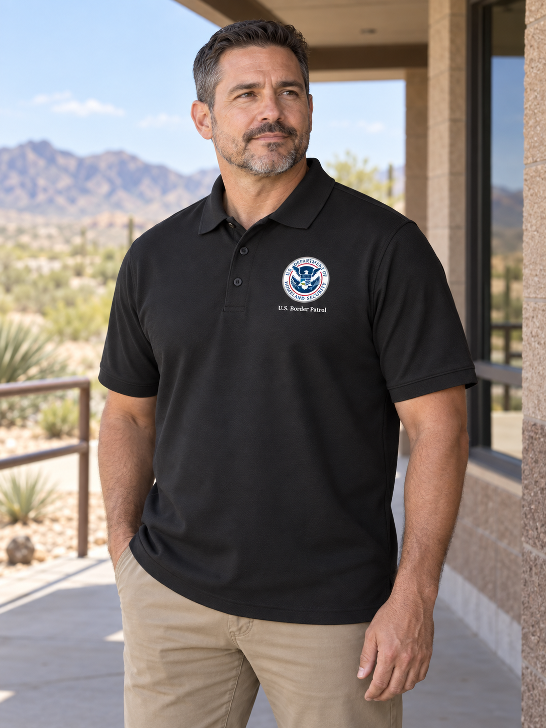USBP Men's Polo — Black lifestyle view