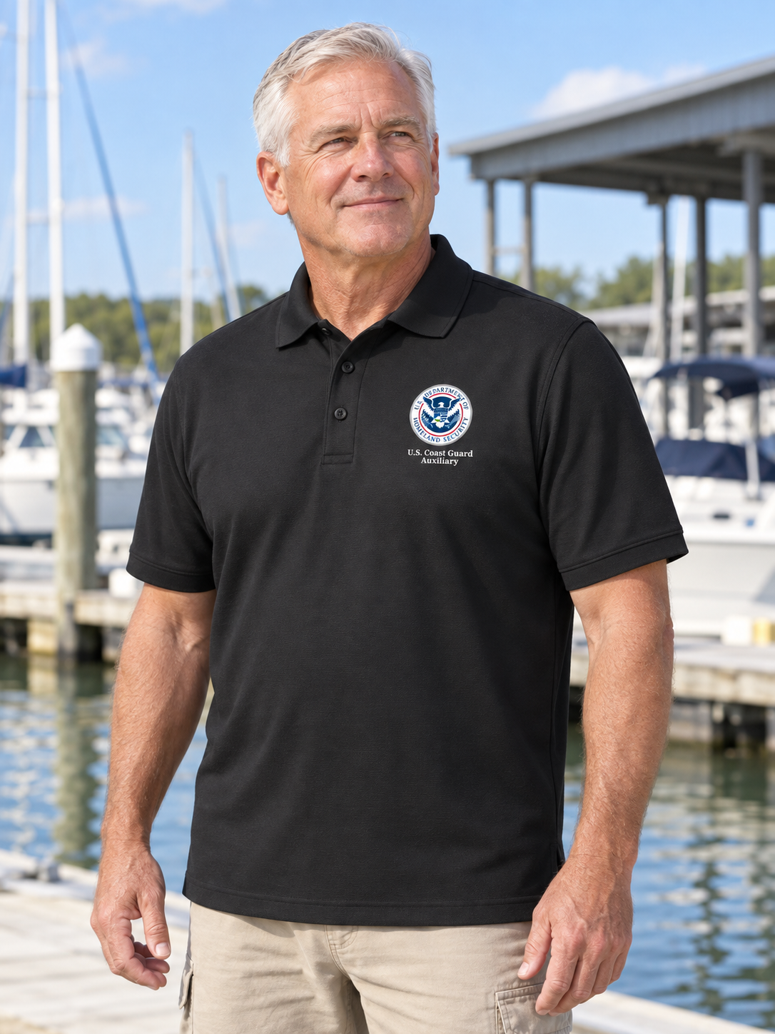 USCGA Men's Polo — Black lifestyle view