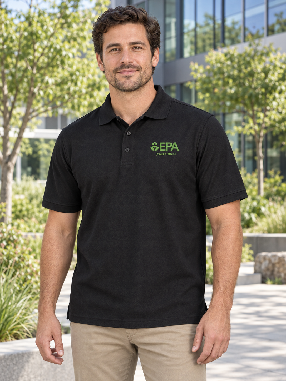 EPA by Office Men's Polo — Black lifestyle view