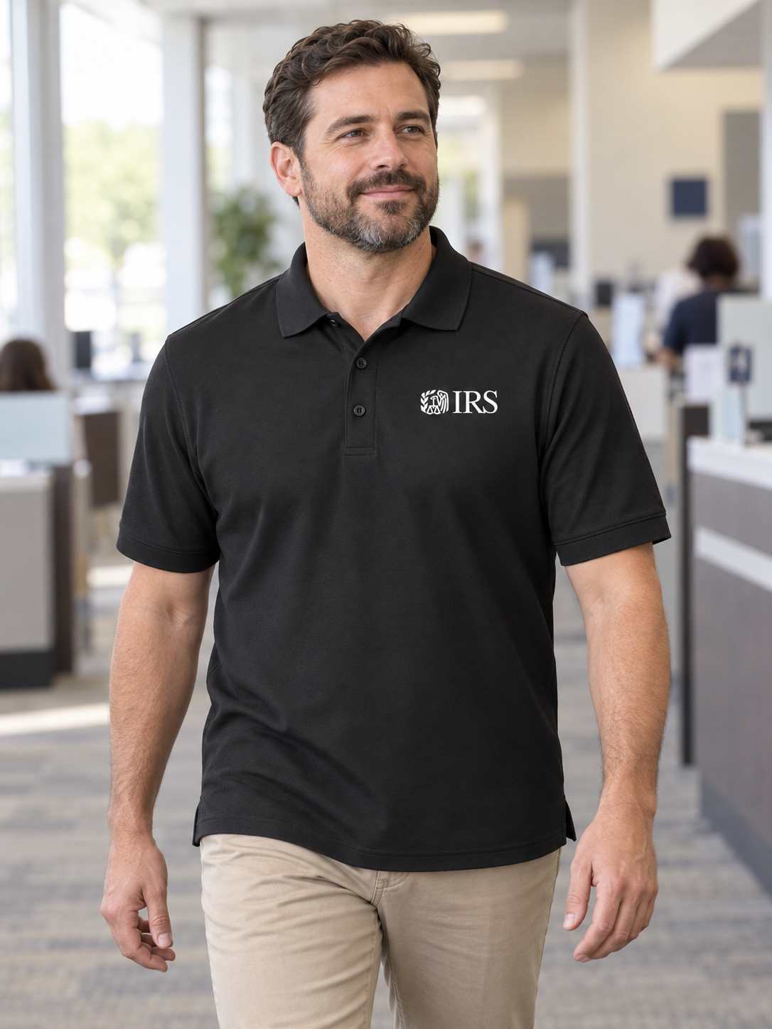IRS Men's Polo — Black lifestyle view