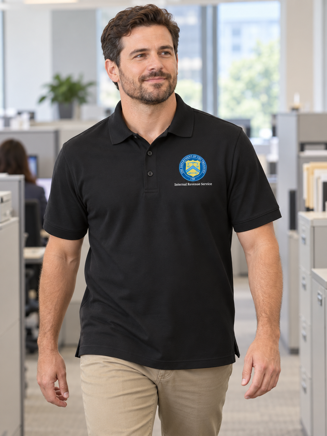 IRS Men's Polo — Black lifestyle view