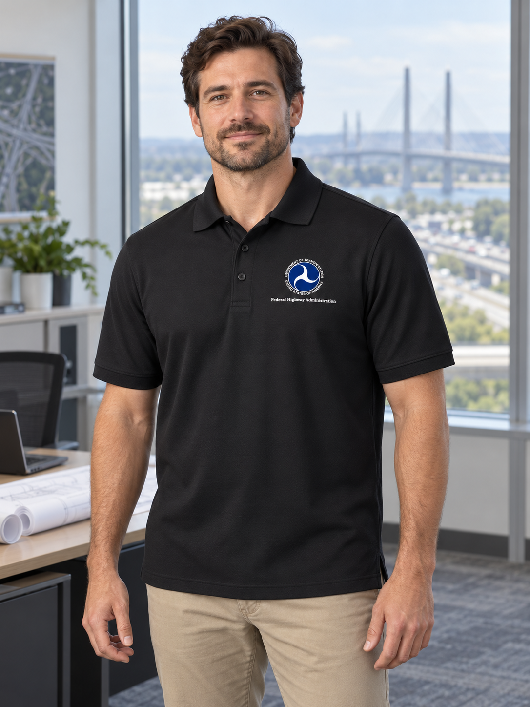 FHWA Men's Polo — Black lifestyle view