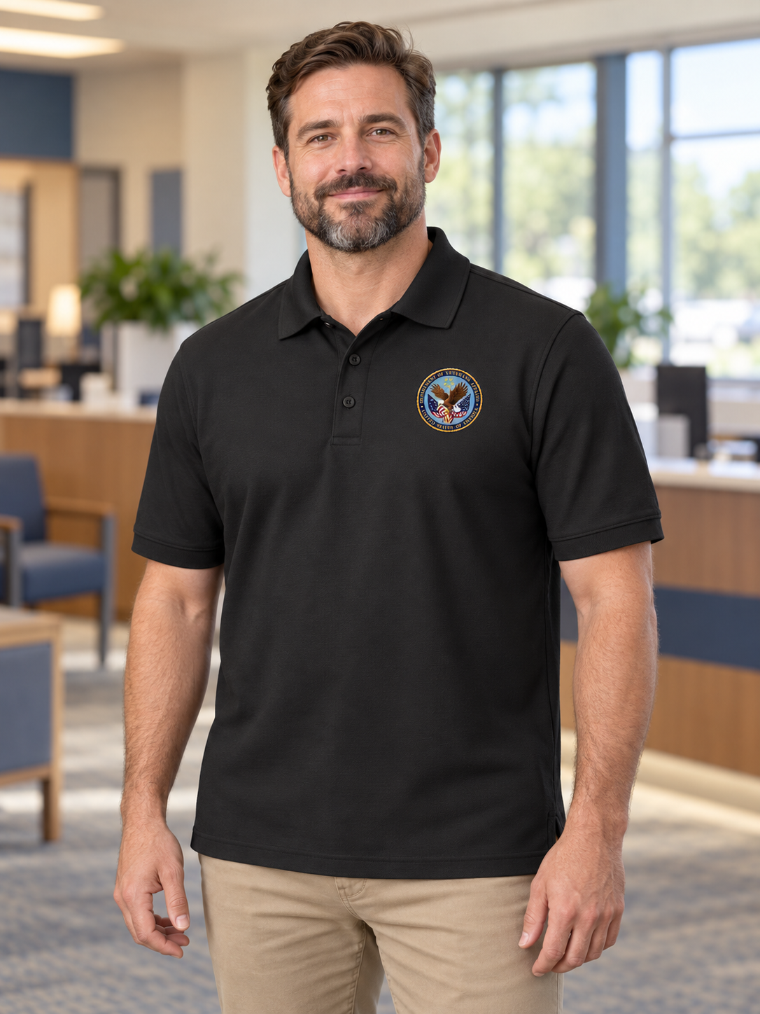 VA Men's Polo — Black lifestyle view