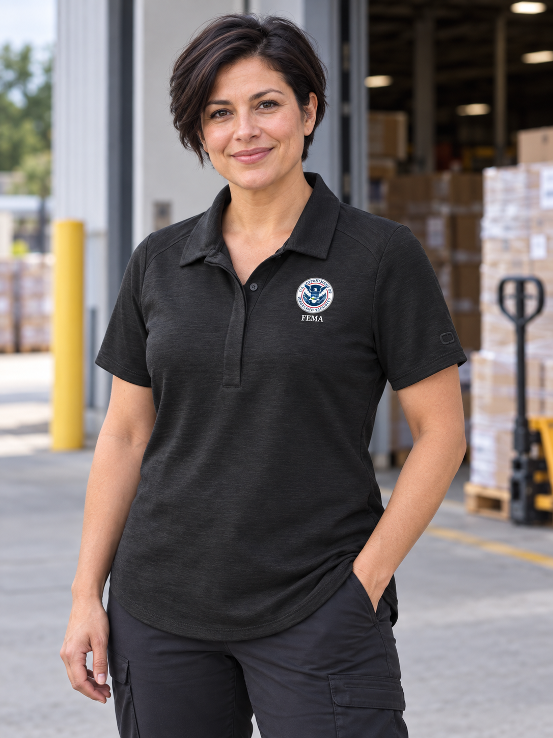 FEMA Women's Polo — Black lifestyle view