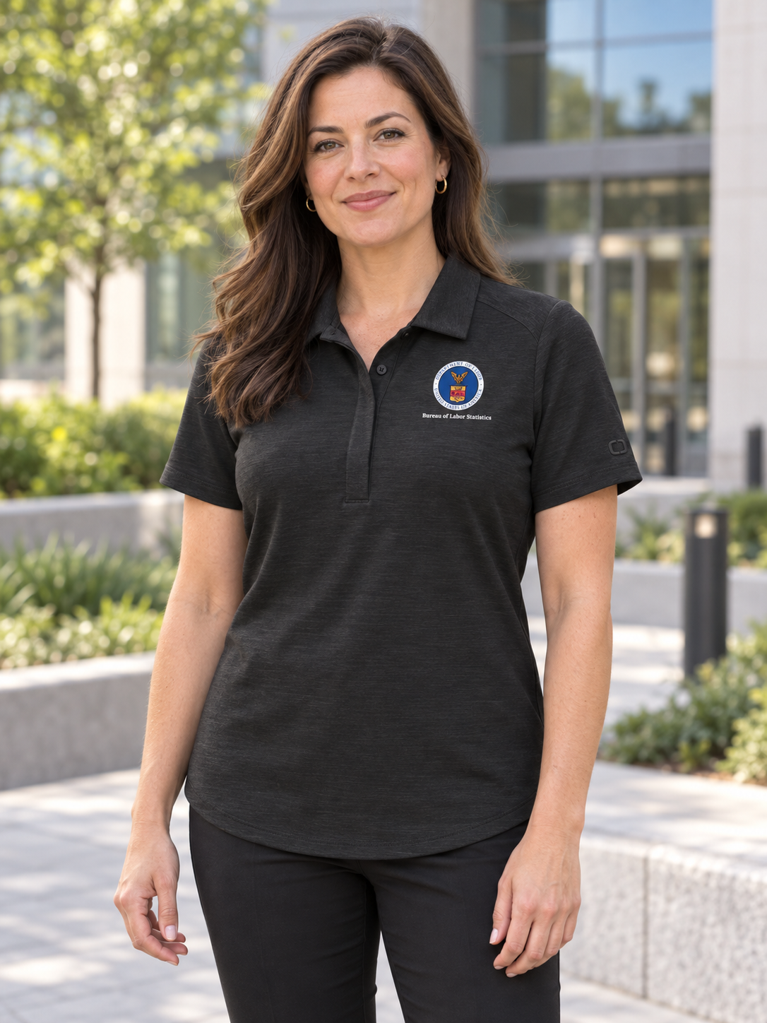 BLS Women's Polo — Black lifestyle view