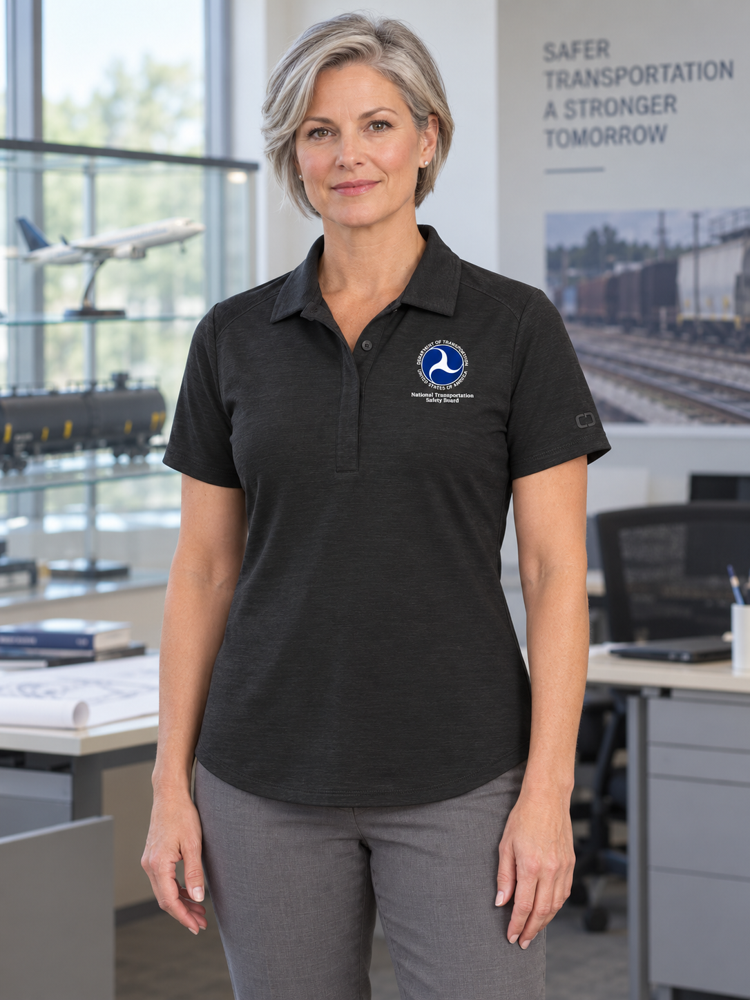 NTSB Women's Polo — Black lifestyle product photograph