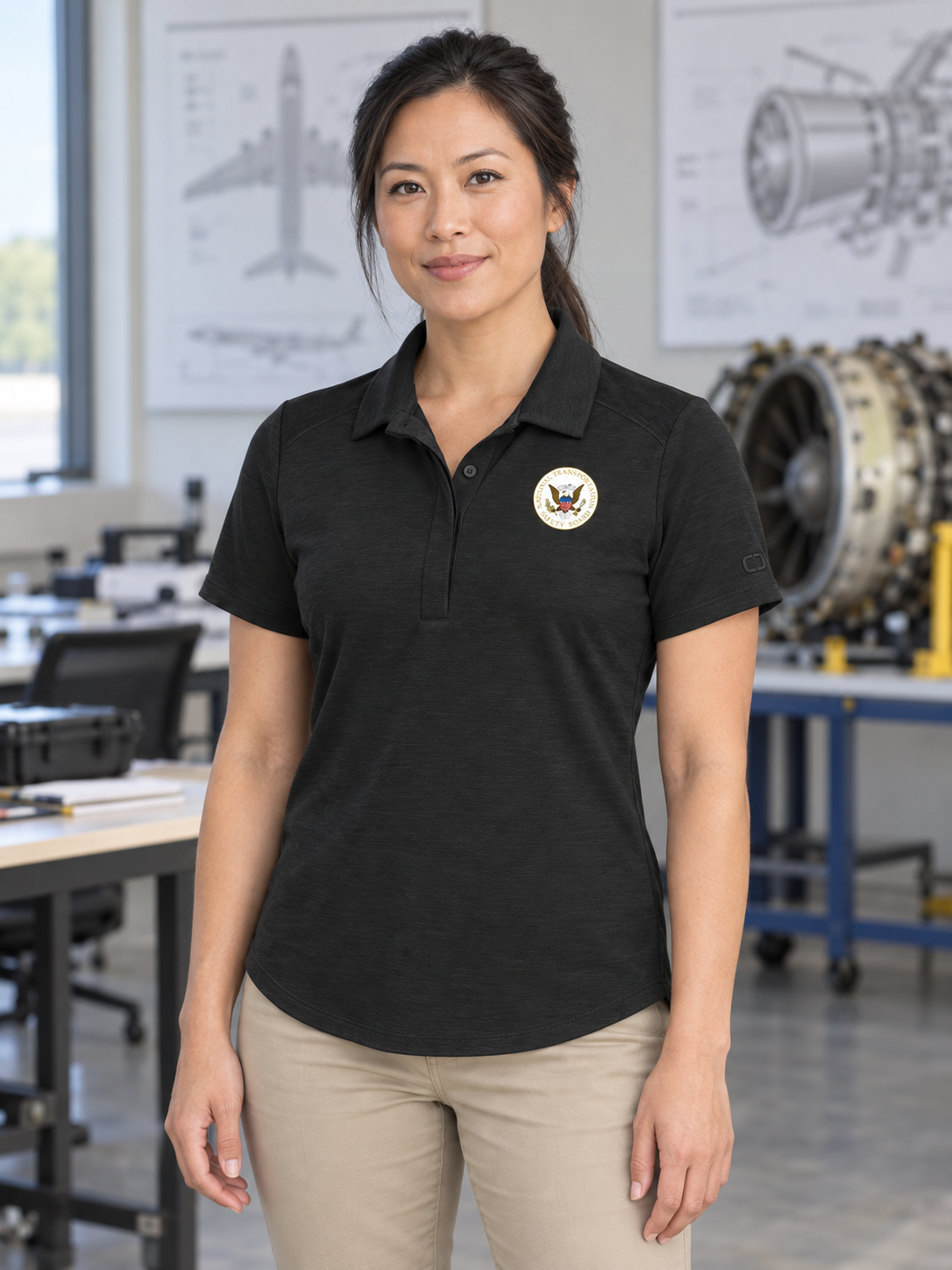 NTSB Women's Polo — Black lifestyle product photograph