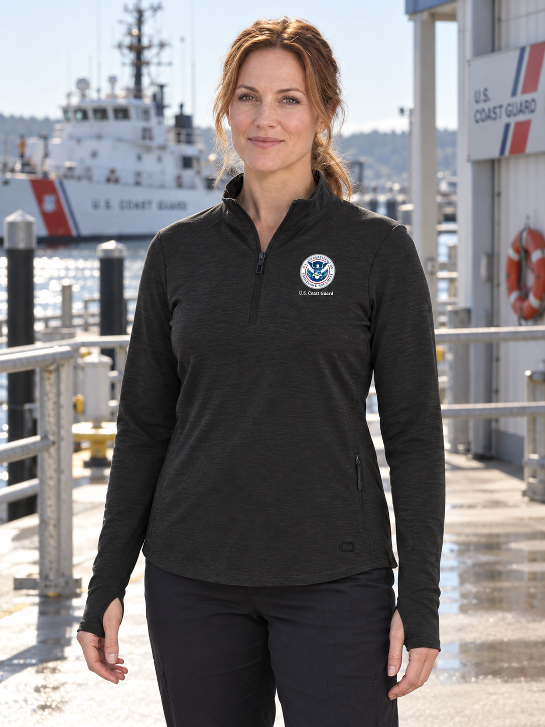 USCG Women's Motion 1/4 Zip — Black lifestyle product photograph