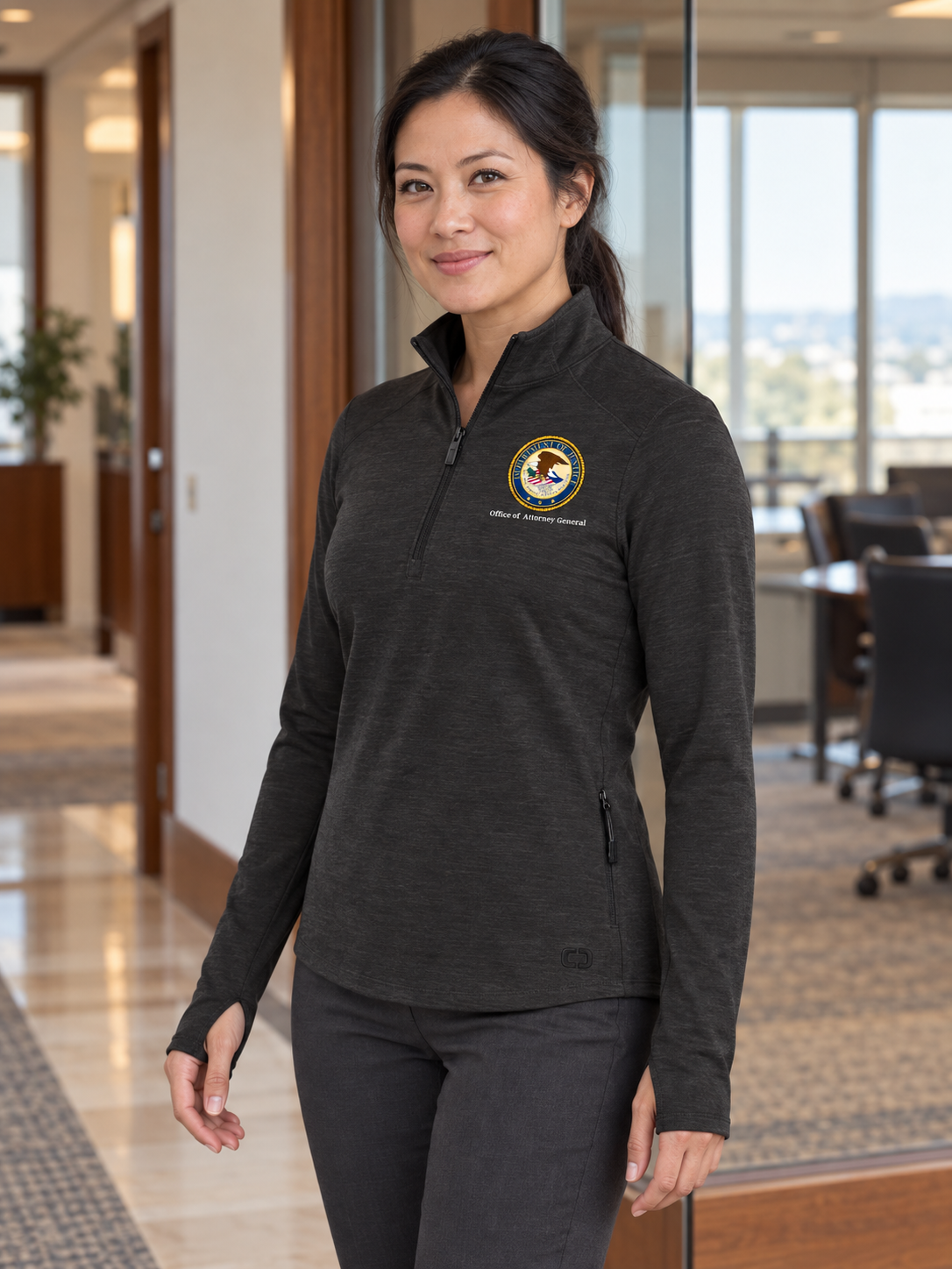 OAG Women's Motion 1/4 Zip — Black lifestyle product photograph