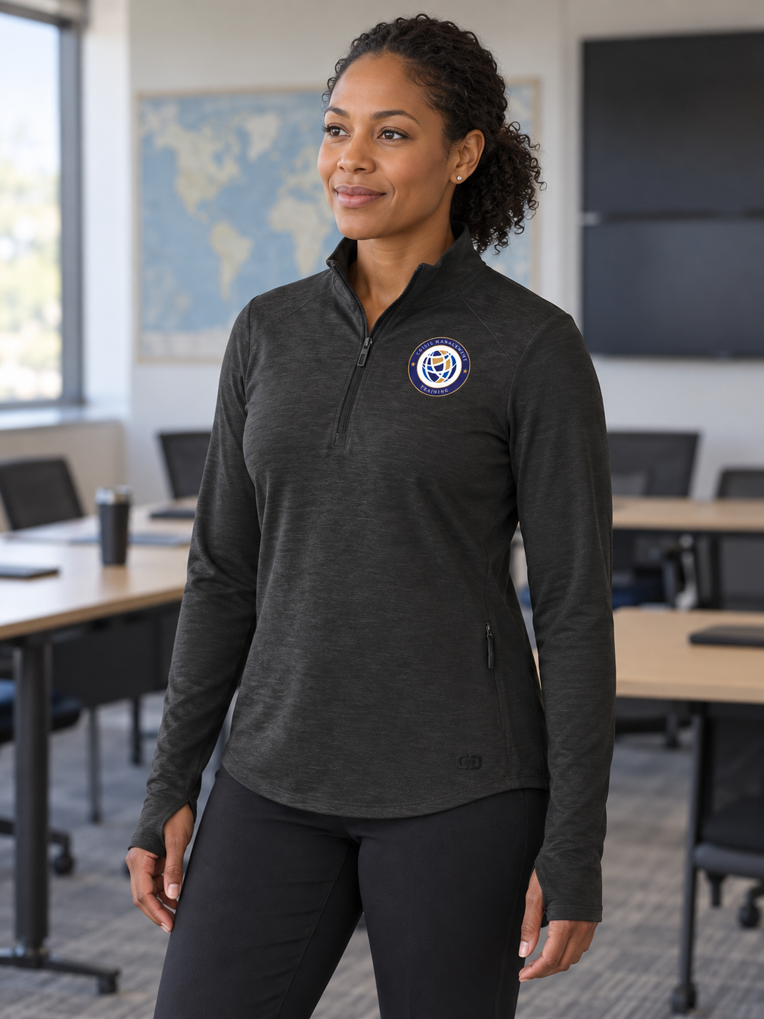CMT Women's Motion 1/4 Zip — Black lifestyle product photograph