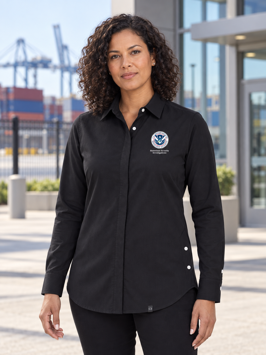 HSI Women's Commuter Shirt — Black lifestyle product photograph