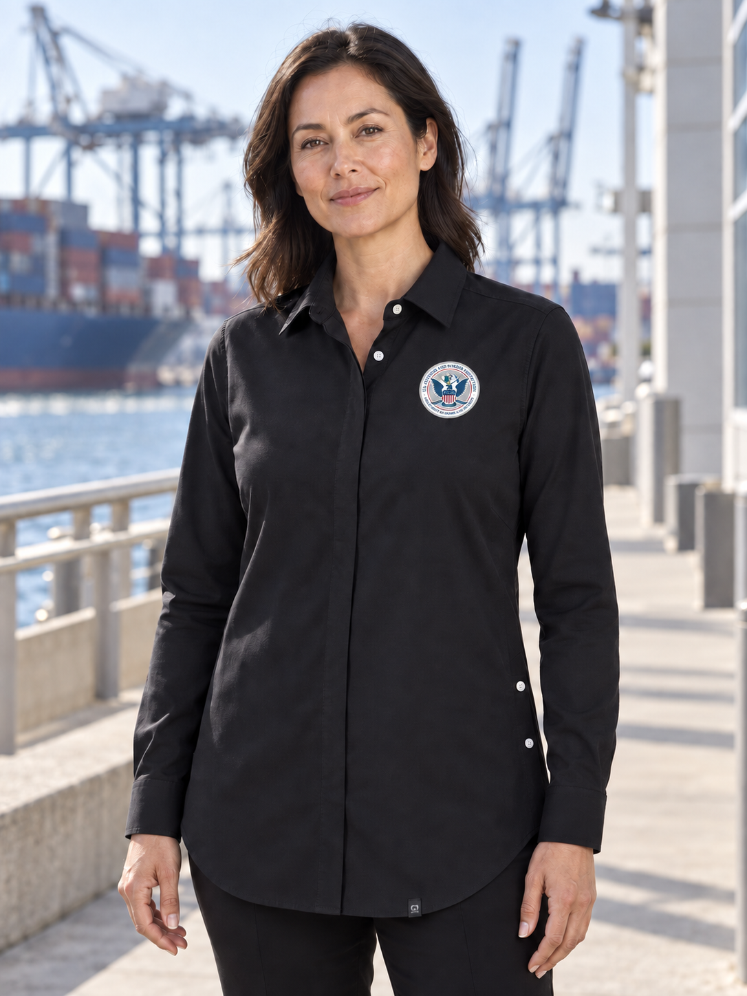 CBP Women's Commuter Shirt — Black lifestyle product photograph