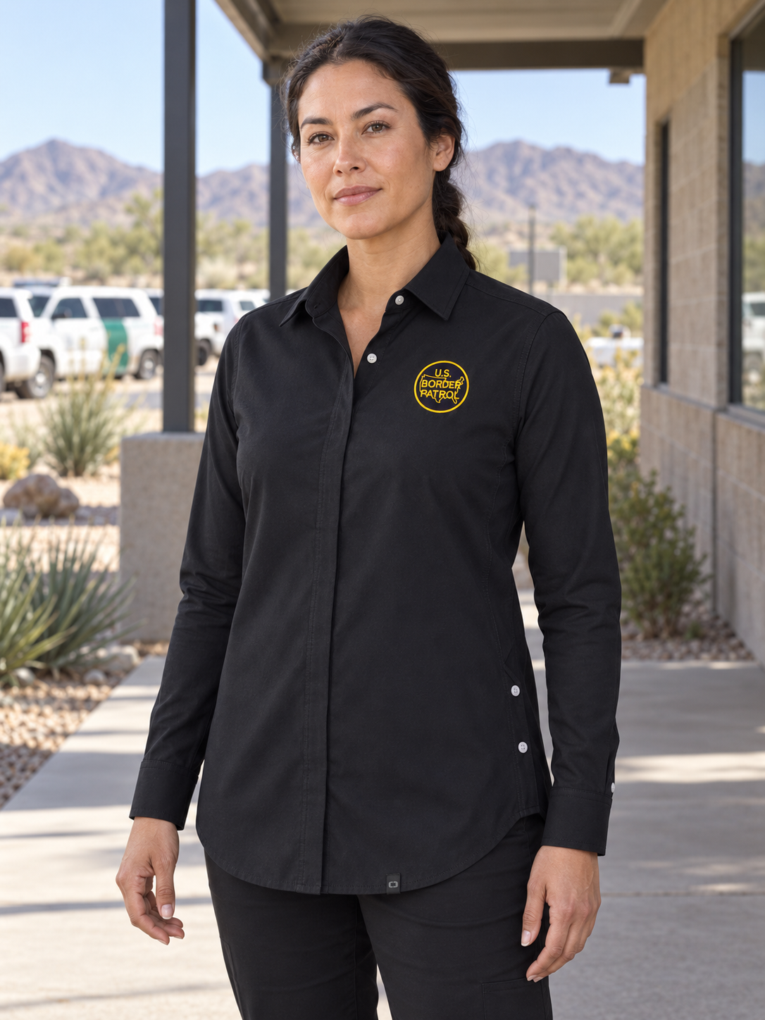 USBP Women's Commuter Shirt — Black lifestyle product photograph