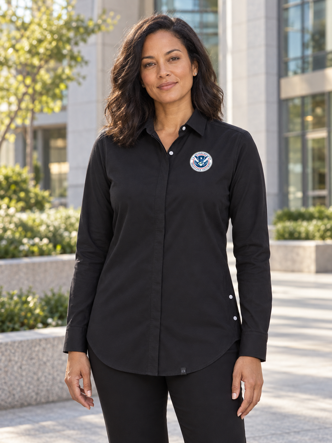 Dept. of Homeland Security Women's Commuter Shirt — Black lifestyle product photograph