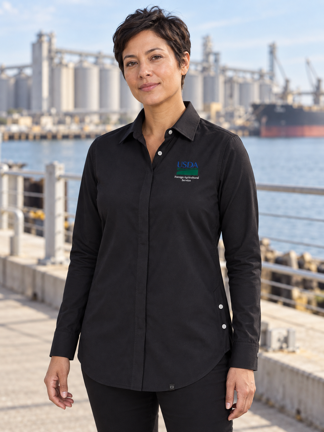 FAS Women's Commuter Shirt — Black lifestyle product photograph
