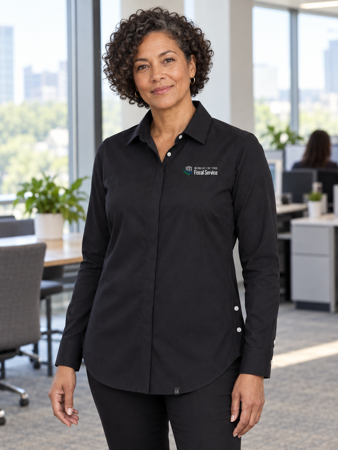 BFS Women's Commuter Shirt — Black lifestyle product photograph