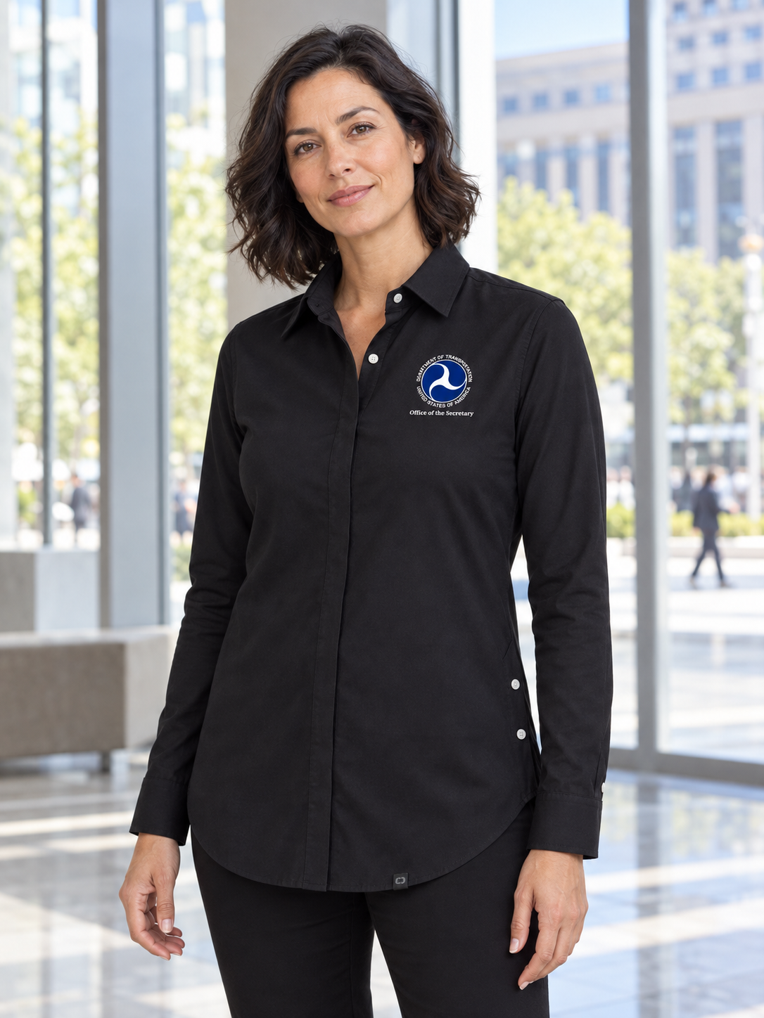 OST Women's Commuter Shirt — Black lifestyle product photograph