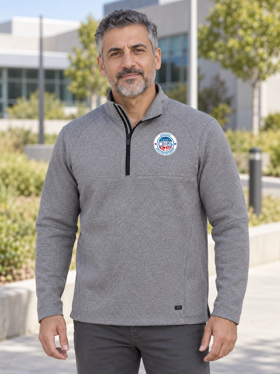 OHS Men's Transition Quarter Zip — Light Gray lifestyle product photograph