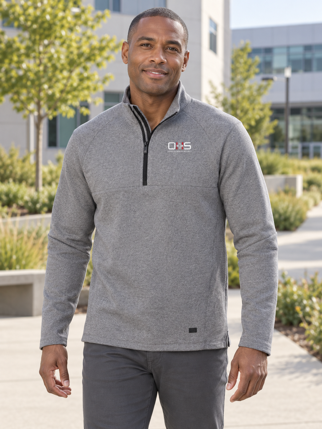 OHS Men's Transition Quarter Zip — Light Gray lifestyle product photograph