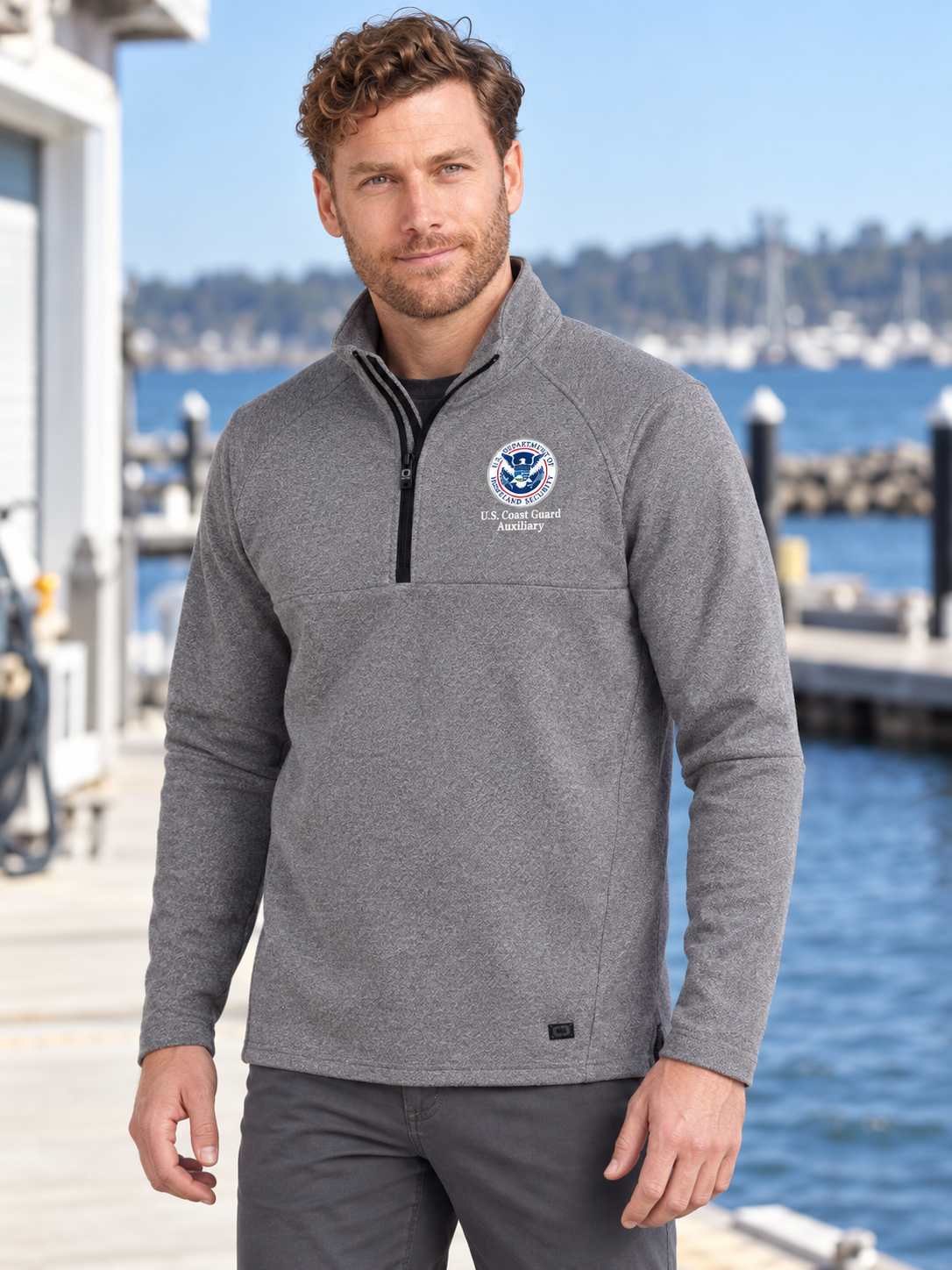 USCGA Men's Transition Quarter Zip — Light Gray lifestyle product photograph
